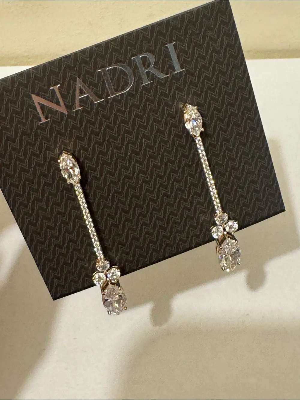 NWT NADRI Cassi CZ Marquis Round Linear Drop Earrings